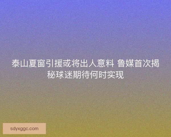 泰山夏窗引援或将出人意料 鲁媒首次揭秘球迷期待何时实现