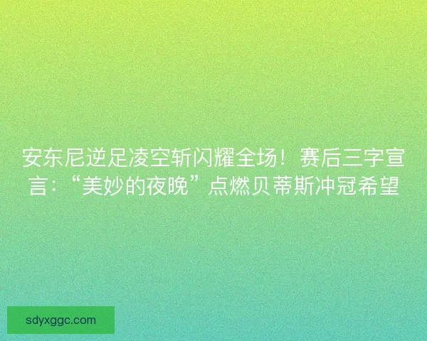 安东尼逆足凌空斩闪耀全场！赛后三字宣言：“美妙的夜晚” 点燃贝蒂斯冲冠希望